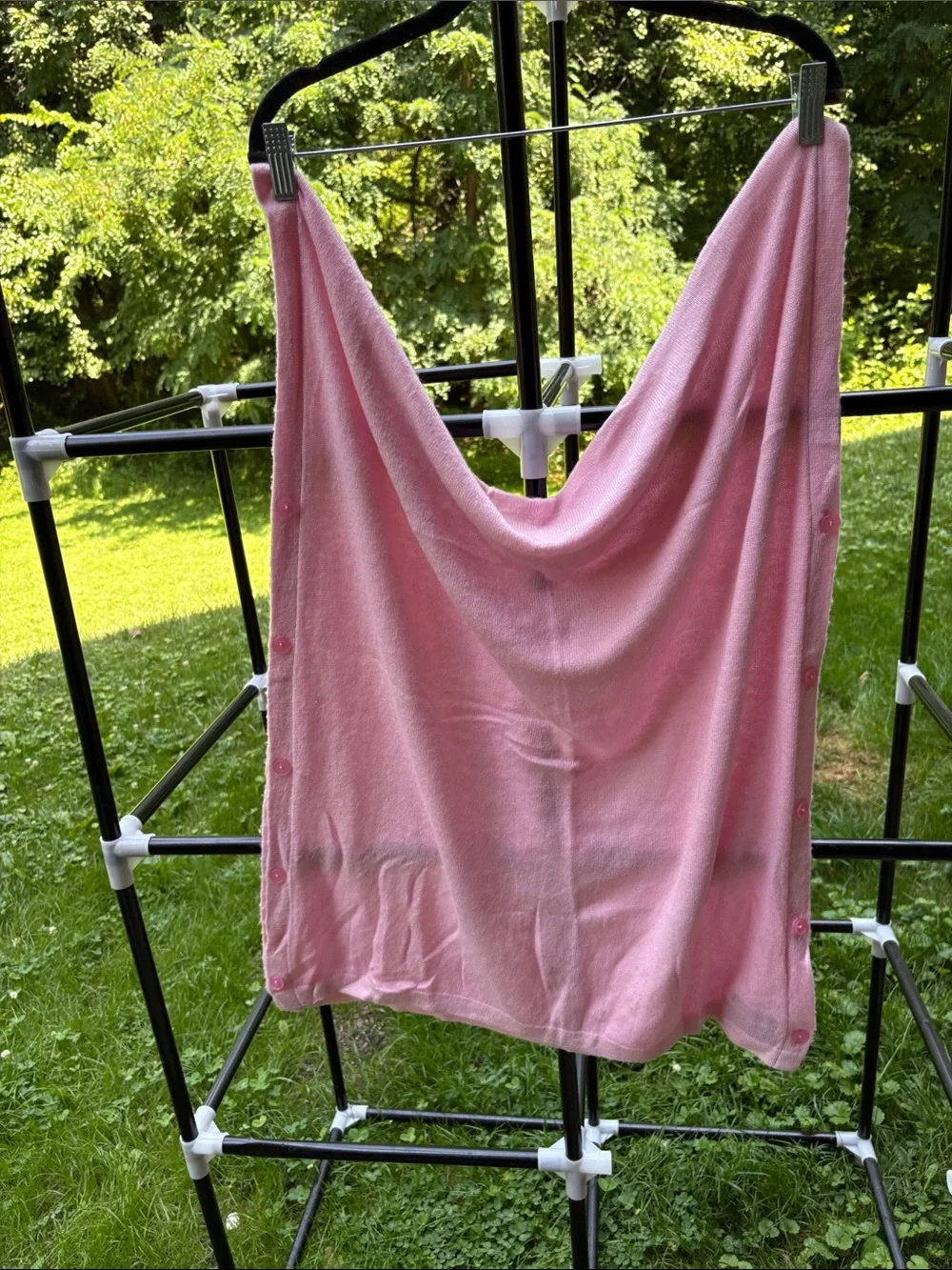 Himalayan Handmade Soft Pink Button-Trim 100% Cashmere Knit, Panch Wrap